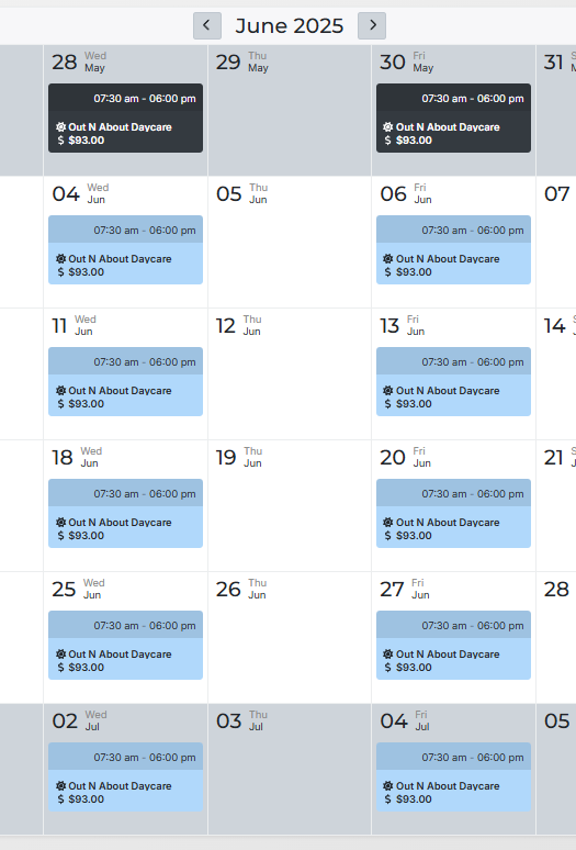 Daycare Calendar