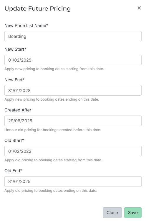Update Future Pricing