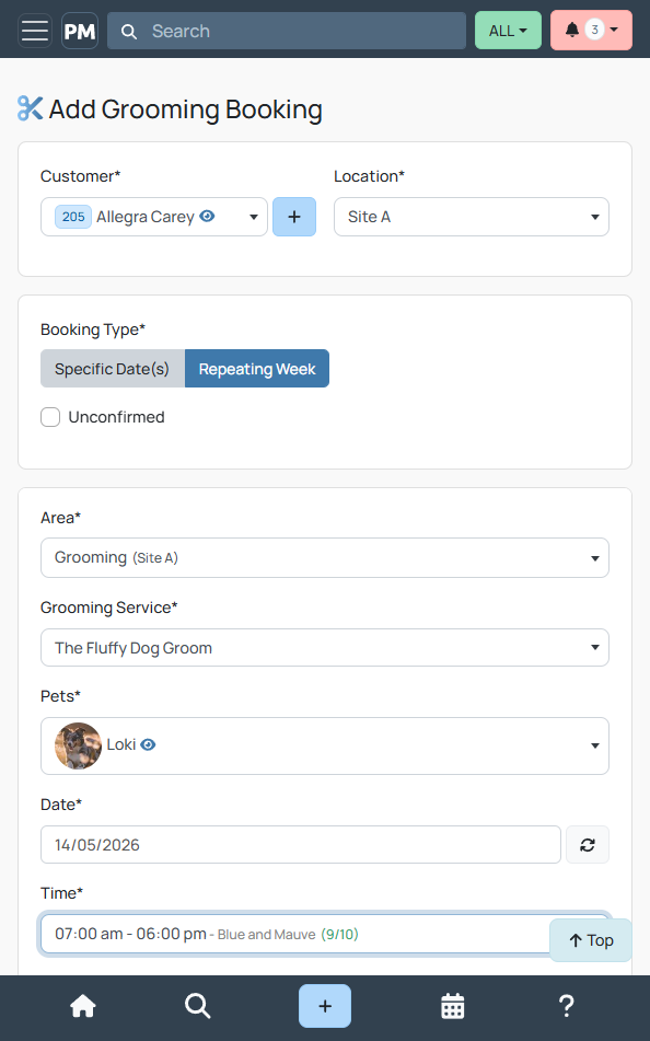 Add Grooming Booking
