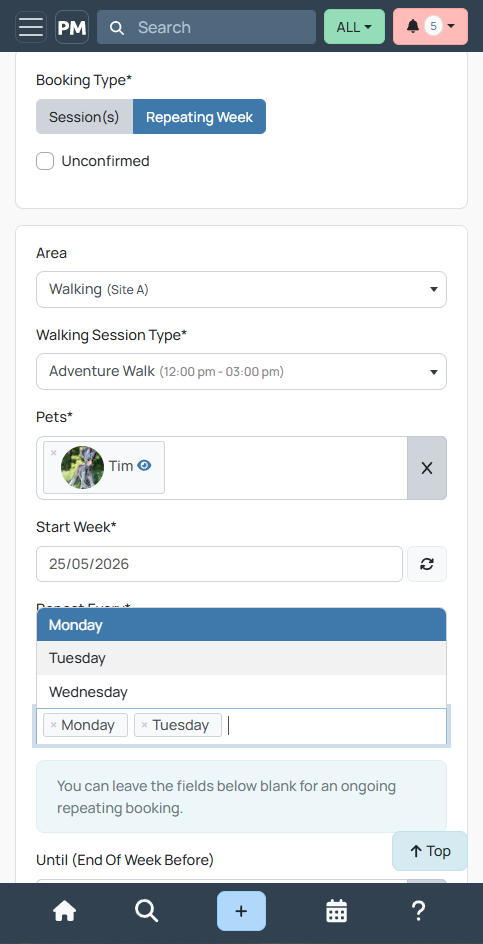 Walking Repeat Session Bookings